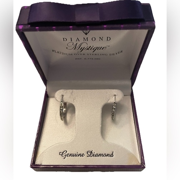NWT Diamond Mystique Platinum over Sterling CZ Round Hoop Earrings in box - Picture 1 of 7